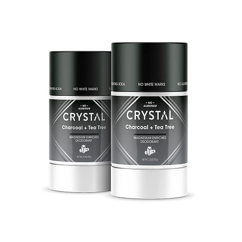 CRYSTAL Deodorant Magnesium Solid Stick Natural Deodorant, Non-Irritating Deodorant for Men or Women, Safely and Effectively Fights Odor, Baking Soda Free, Charcoal & Tea Tree, 2.5 oz (Pack of 2)