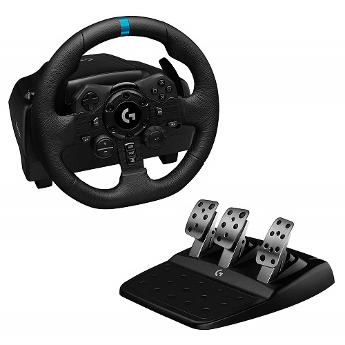 Logitech G923 Racing Wheel and Pedals, TRUEFORCE up to 1000 Hz Force Feedback, Responsive Driving Design, Dual Clutch Launch Control, Genuine Leather Wheel Cover, for PS5, PS4, PC, Mac - Black