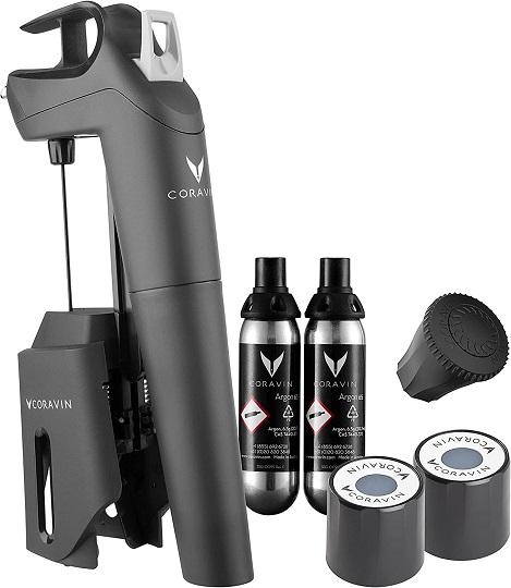 Coravin Timeless Three Plus Wine by the Glass System - Includes 1 Wine Preserver, 2 Argon Gas Capsules, 2 Screw Cap Replacements, and 1 Wine Aerator