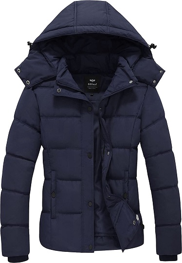 GGleaf Winter Coats for Women Warm Insulated Snow Jacket with Removable Hood Navy XX-Large