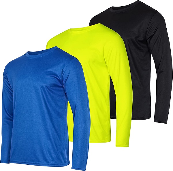 3 Pack: Mens Long Sleeve T-Shirt Mesh Workout Clothes Dry Fit Gym Crew Tee Casual Athletic Active Performance Casual Wicking Exercise Clothing Running Cool Sport Hiking Training Top UPF- Set 5, 2XL