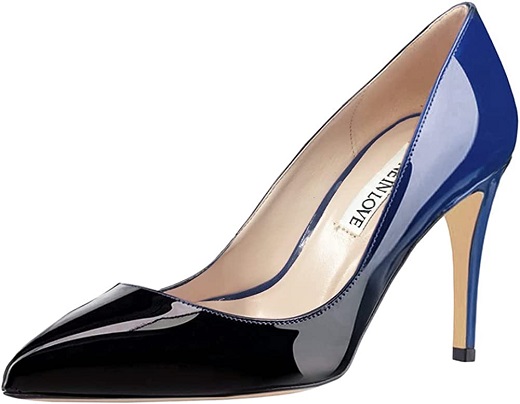 JOY IN LOVE Women's Pumps Shoes Middle Heels Pointy Toe Dress Pump Stilettos Blue Black 5.5US