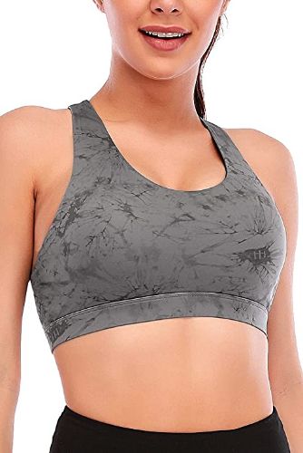 RUNNING GIRL Sports Bra for Women, Criss-Cross Back Padded Strappy Sports Bras Medium Support Yoga Bra with Removable Cups (2353D-Slate Gray, M)
