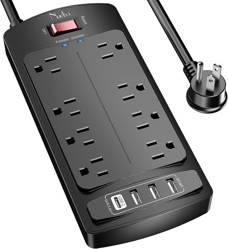 Surge Protector Power Strip , Nuetsa Extension Cord with 8 Outlets and 4 USB Ports, 6 Feet Power Cord (1625W/13A) , 2700 Joules, ETL Listed, Black