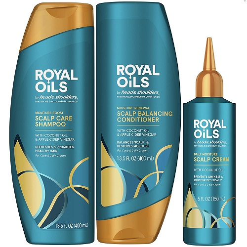 Royal Oils by Head & Shoulders Sulfate Free Scalp Care Shampoo, Moisture Renewal Scalp Balancing Conditioner, and Daily Moisture Scalp Cream Treatment with Coconut Oil and Apple Cider Vinegar