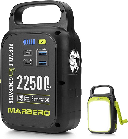 MARBERO Portable Power Bank 24000mAh Camping Lithium Battery 88Wh Power Supply with 110V/80W(Peak 120W) AC Outlet, USB QC3.0, LED Flashlights for CPAP Home Camping Emergency Backup