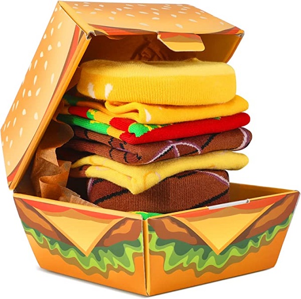 Funny Food Burger Socks Box - Novelty Funny Food Socks Birthday Gag Chirstmas Gifts for Men Women Teen Boys 2 Pairs