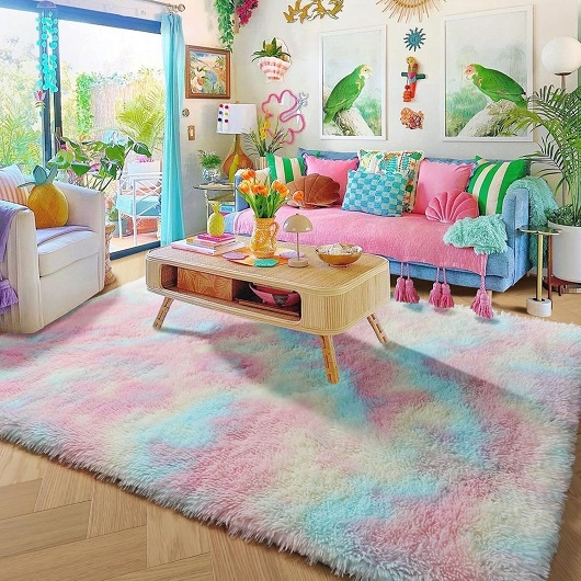 Rainbow Fluffy Rugs for Girls Bedroom, 4x6 Rug, Unicorn Room Decor, Pastel Area Rug for Kids, Shag Carpet for Nursery, Soft Play Mat for Baby, Fuzzy Rug for Living Room, Plush Throw Rug for Playroom