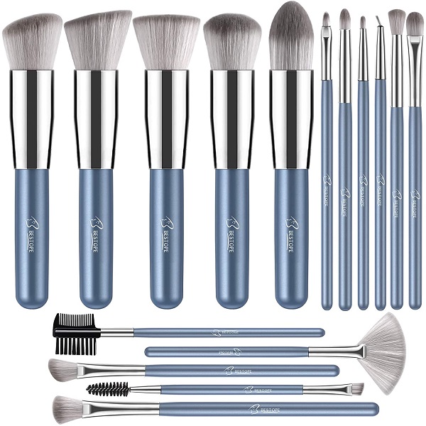 Premium Synthetic Foundation Blending Face Powder Blush Concealers Eye Shadows Make Up Brushes Kit (Blue)