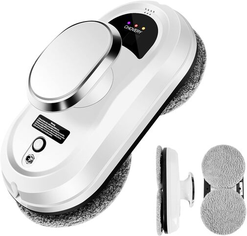 A close-up of a window cleaning robot