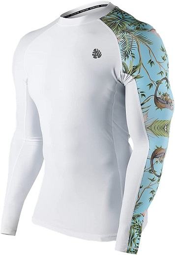 HUGE SPORTS Men's Splice UV Sun Protection UPF 50+ Skins Rash Guard Long Sleeves (White Forest, 2XL)