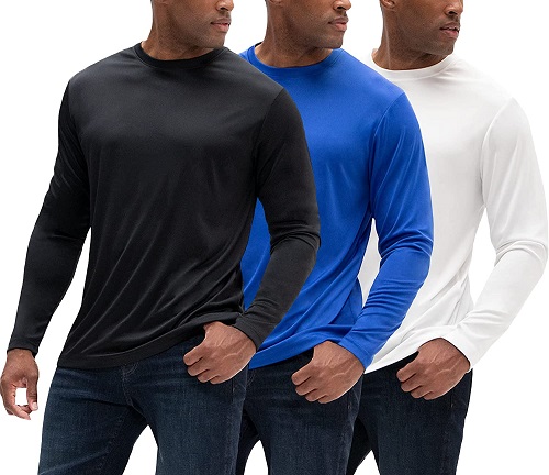 DEVOPS Men's 3 Pack UPF 50+ Sun Protection Long Sleeve Dri Fit Fishing Hiking Running Workout T-Shirts (Small, Black/D.Royal/White)