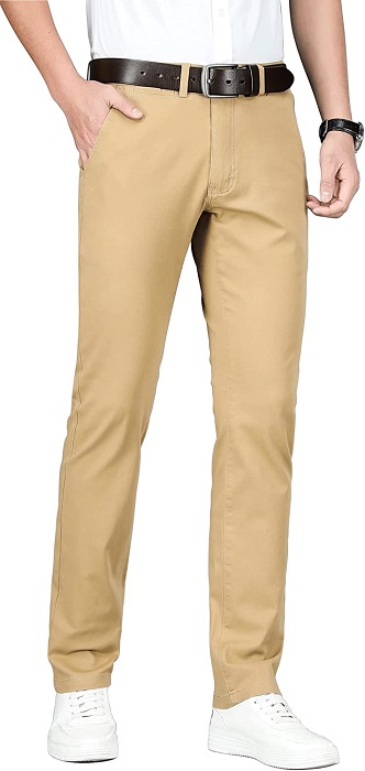 ESSYSHE Men’s Slim Fit Chino Pants Stretch Casual Khaki Pants for Men 011Khaki A34X28