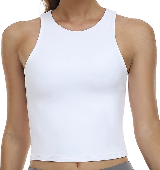 Colorfulkoala Women's Summer Tank Tops Body Contour Sleeveless Crop Double Lined Yoga Shirts (M, White)