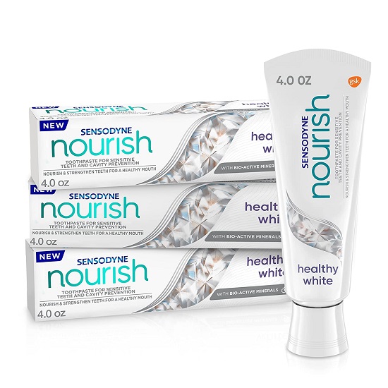 Sensodyne Nourish Healthy White Sensitive Toothpaste for Sensitive Teeth, Cavity Prevention and Whitening Toothpaste - 4 oz (Pack of 3)