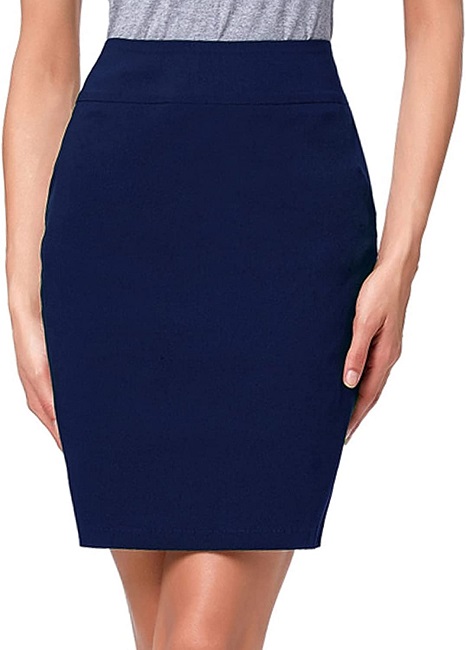 Kate Kasin Women's Pencil Skirts Elastic High Waist Above Knee Stretchy Bodycon Skirt for Business Office Navy