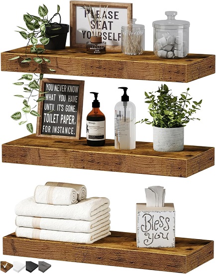 QEEIG Floating Shelves (Set of 3) in Rustic Brown