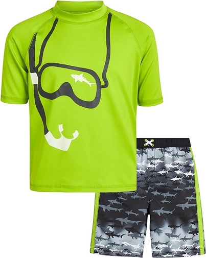 Boys' Rash Guard Set - 2 Piece UPF 50+ Quick Dry Swim Shirt and Bathing Suit (12M-18), Size 12 Months, Lime/White Goggles By iXtreme
