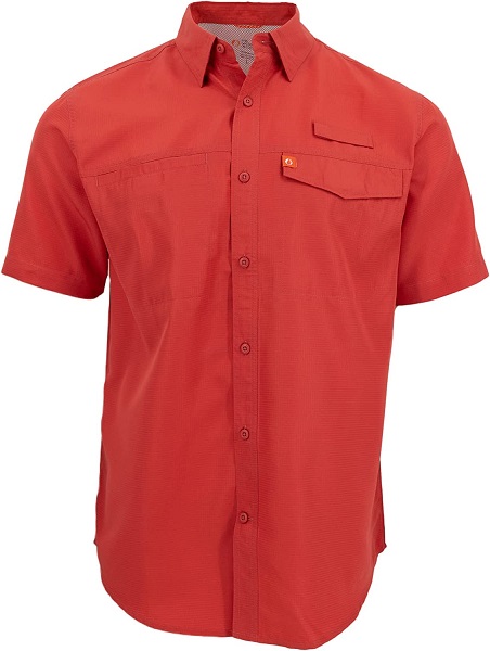 The American Outdoorsman Short Sleeve Button Down Poly Grid Fishing Shirt for Men (Cascade, Medium) (Cardinal, Large)