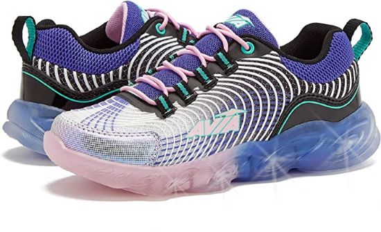 Avia Ignite Slip On LED Light Up Girls' Sneakers - Lightweight Tennis, Athletic, Running Shoes for Girls - White/Dark Purple, 13 Little Kid