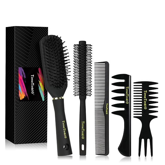 Timetinkle Styling Hair Comb and Brush Set for Men, Men’s Hair Comb and Paddle Brush Roller Round Hair Brush for Quiff, Pompadour, Slicked-back, Fauxhawk