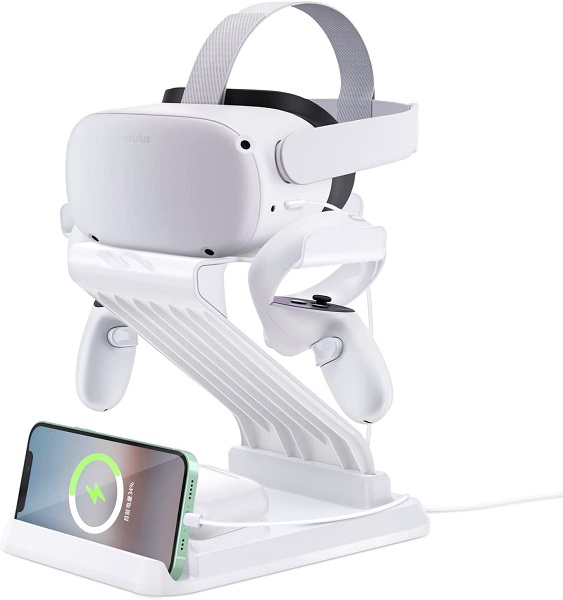 CNBEYOUNG Charging Dock Station Compatible with Meta Oculus Quest 2,VR Headset Display Stand Mount and Controller Holder,Wireless Charger Compatible with iPhone Series,Apple Watch Series&Airpods Pro