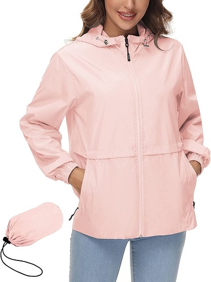 Packable Rain Jackets Raincoat Light Rain Jacket Summer Rain Coat Waterproof Windbreaker with Pocket Pink XXL