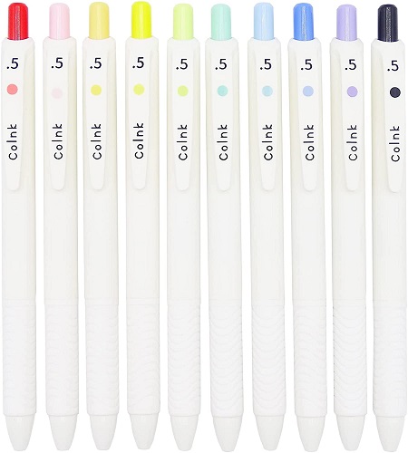 COLNK Color Gel Pens Fine Point 0.5mm for Jouranling Planners, Soft Touch,Retractable White Writing Pens Assorted Colors Ink, Office School Supplies Colorful Pens for Note Taking, Count-10