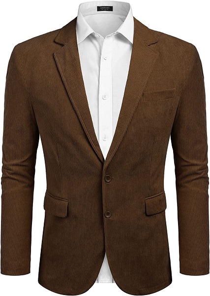 COOFANDY Mens Fashion Blazer Jacket 2-Button Corduroy Suit Jackets Casual Slim Fit Sport Coat Brown XL