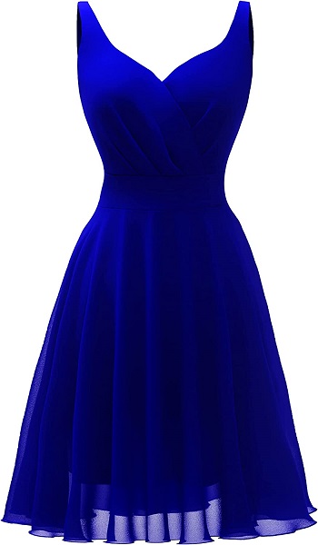 Dressever Summer Cocktail Dress V-Neck Adjustable Spaghetti Strap Chiffon Sundress with Pockets Royal Blue S