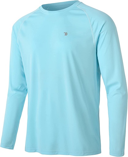 TBMPOY Men's Long Sleeve Rash Guard Shirts UPF 50+ Sun Protection Hiking Shirts Lightweight Outdoor Athletic Fishing Tops Light Blue XL