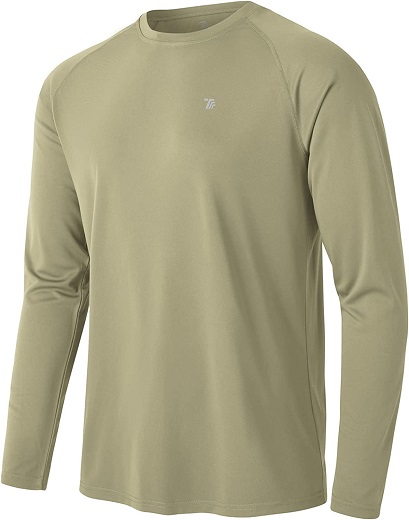 TBMPOY Men's Long Sleeve Rash Guard Shirts UPF 50+ Sun Protection Hiking Shirts Lightweight Outdoor Athletic Fishing Tops Khaki XL