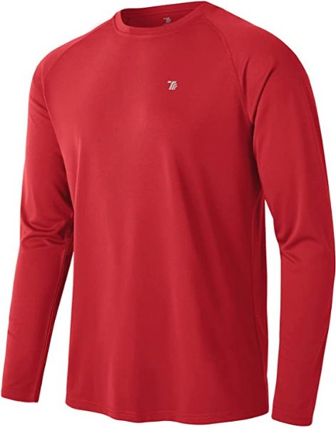 TBMPOY Men's Long Sleeve Rash Guard Shirts UPF 50+ Sun Protection Hiking Shirts Lightweight Outdoor Athletic Fishing Tops Red XL