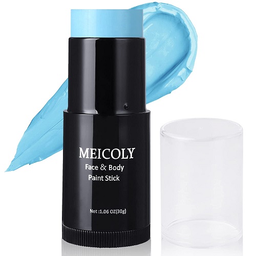 MEICOLY Blue Face Paint Stick(1.06 Oz),Cream Blendable Sticks,Blue Eye Black Stick,Grease Sweatproof Waterproof for Sports,Pale Blue Body Paint Stick for Halloween SFX Cosplay,Light Blue