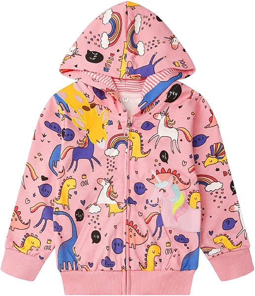 Girls Zip Up Jackets Baby Toddler Girl Hoodies Dinosaur Sweatshirts with Pockets Kids Winter Coats Casual Outerwear 5t