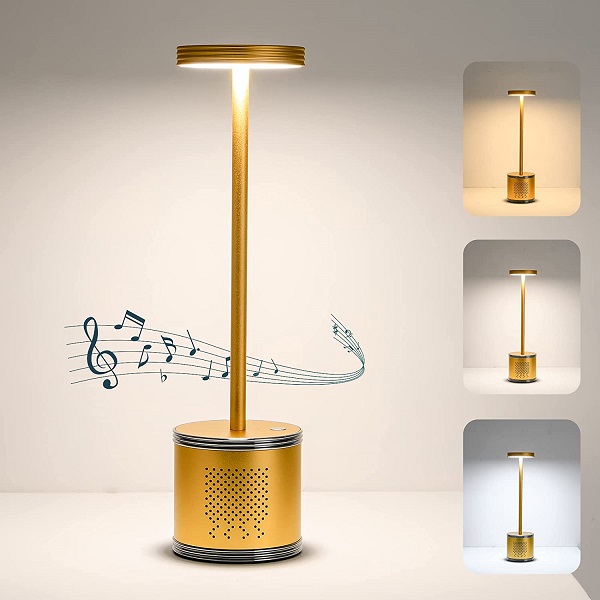 Cordless Table Lamps, 3 Color LED Outdoor Table Lamp, 5000mAh Battery Operated Table Lamps, Wireless Metal Table Lamp for Patio/ Dining Table/ Bedside/ Restaurant/ Camping