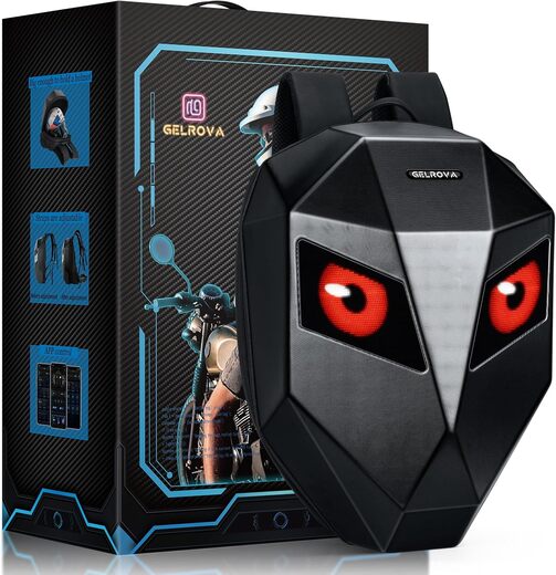 Gelrova Knight LED Motorcycle Backpack – Hard Case Riding Bag, DIY Programmable Motorbike Luggage, Laptop & Helmet Storage, Waterproof & Large 19-inch Design