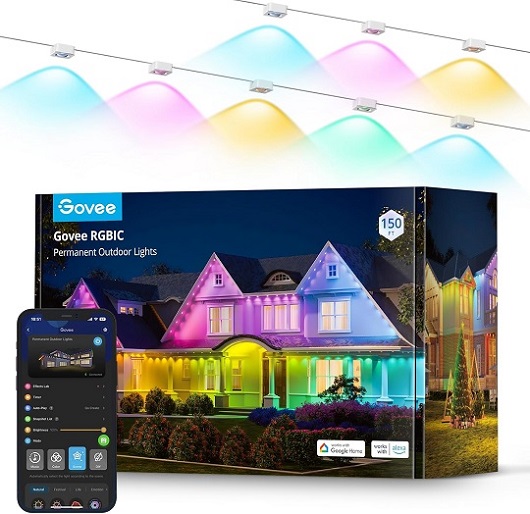 Govee Permanent Outdoor Lights: 150ft of vibrant RGBIC color for dazzling holiday displays.