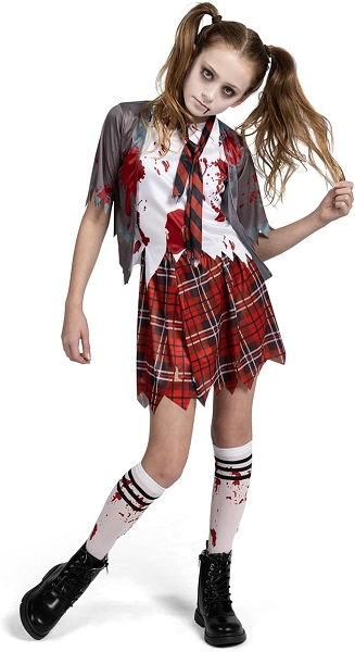 Spooky Schoolgirl Zombie Costume for Girls - Blood Splattered Uniform