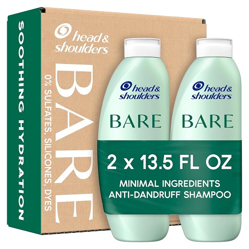 Gentle, Effective Dandruff Care: Head & Shoulders BARE Dandruff Shampoo Twin Pack, Sulfate-Free, Silicion-Free, Dye-Free, Eco-Friendly Bottles, Safe for All Hair Types, 13.5 Fl Oz Each (Set of 2)
