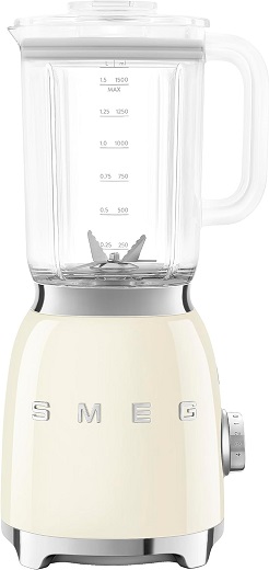 SMEG 50's Retro Blender in Cream with Stainless Steel Blade and 6-Cup Tritan Renew Pitcher.