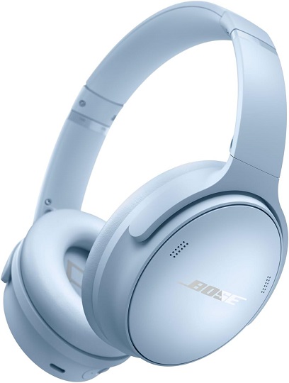 Bose QuietComfort 45 SE headphones in Moonstone Blue with plush earcups for comfortable wear.