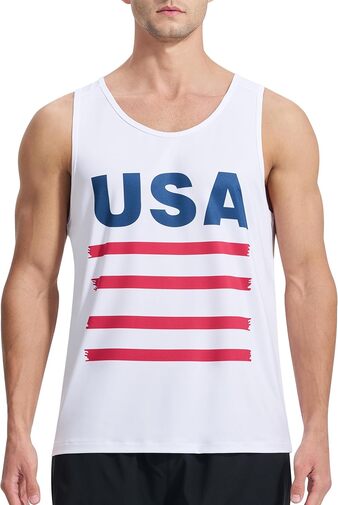 Men's athletic tank top in White with moisture-wicking fabric.