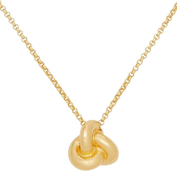 Front view of a silver Kate Spade New York Double Knot Pendant Necklace on a white background.