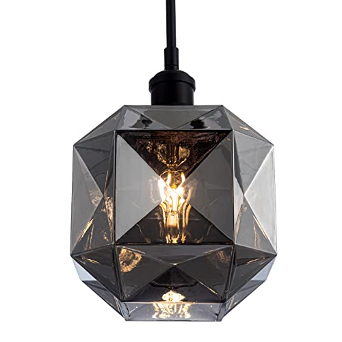 MPDITO Modern Black Pendant Light Gray Glass Island Pendant Lighting Globe Pendant Light Fixture with Adjustable Cord for Kitchen Island Living Room Bedroom Hallway Entryway 7in E26