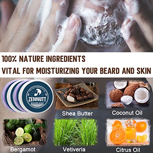 4 Packs Shaving Soap w/Shaving Bowl,Shaving Brush,Shaving Cream,Unqiue Men's Gift Set Mens Shaving Kit for Christmas Stocking Stuffers for Him Boyfriend Dad Adult Husband Birthday Valentines Day Gifts