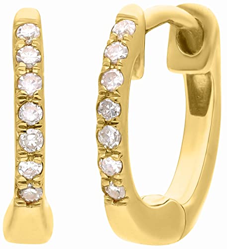 Diamond Earrings in 18k Yellow Gold over Silver Huggie Hoop Earrings with Natural Diamonds 0.07 Carat (G-H Color, SI1-SI2 Clarity) Fine Jewelry For Women Gifts, Handcrafted Earrings