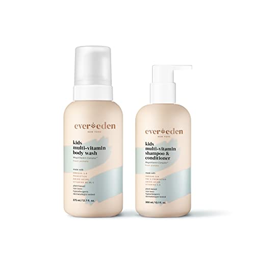 Evereden Kids Shampoo and Conditioner 2 in 1, 10.1 fl oz. & Evereden Kids Body Wash, 12.7 fl oz. | Fresh Pomelo Scent | 2 Item Bundle Set | Clean and Natural Kids Bodycare