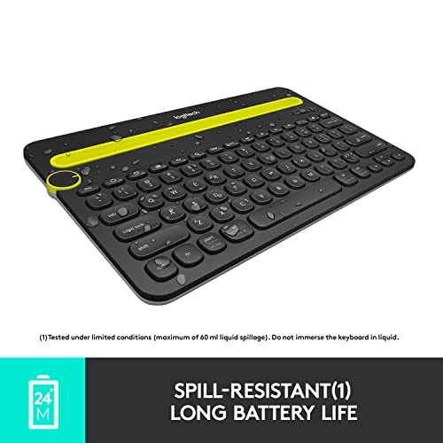 Logitech K480 Wireless Multi-Device Keyboard for Windows, macOS, iPadOS, Android or Chrome OS, Bluetooth, Compact, Compatible with PC, Mac, Laptop, Smartphone, Tablet - Black