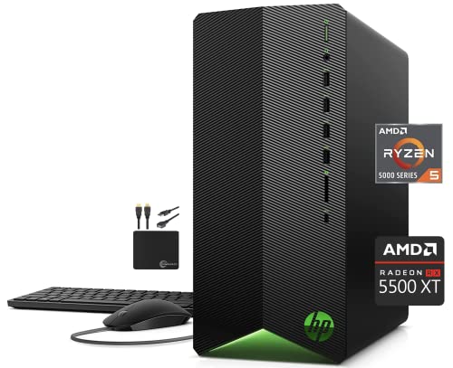 HP 2022 Newest Pavilion Gaming Desktop Computer, AMD 6-Core Ryzen 5 5600G Processor(Beat i7-10700K), AMD Radeon RX 5500, 16GB RAM, 1TB PCIe NVMe SSD, Mouse and Keyboard, Win 10 Home + MarxsolCables